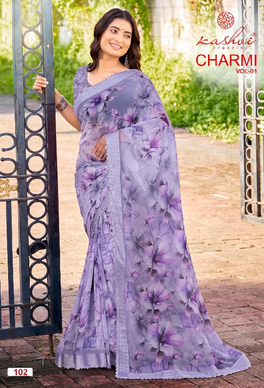 KASHVI CREATION CHARMI VOL 1 WHOLESALE WEIGHTLESS PATTERN DIGITAL WITH WORK FANCY INDIAN SAREES FOR WOMEN ONLINE