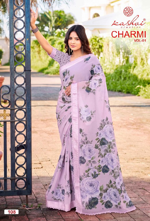 KASHVI CREATION CHARMI VOL 1 WHOLESALE WEIGHTLESS PATTERN DIGITAL WITH WORK FANCY INDIAN SAREES FOR WOMEN ONLINE