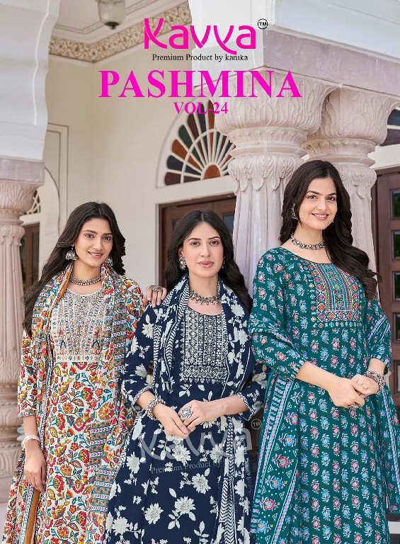 KAVYA PASHMINA VOL 24 WHOLESALE READYMADE MALAYSIAN COTTON UNIQUE DESIGN 3 PCS SUITS EXPORTER