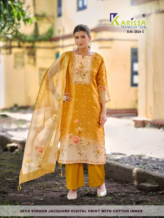 KARISSA D.NO 2020 TO 2026 WHOLESALE READYMADE SOFT SHIMMER JACQUARD AMAZING 3 PCS COMBO SET SUITS SUPPLIER