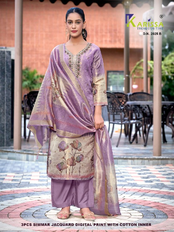 KARISSA D.NO 2020 TO 2026 WHOLESALE READYMADE SOFT SHIMMER JACQUARD AMAZING 3 PCS COMBO SET SUITS SUPPLIER