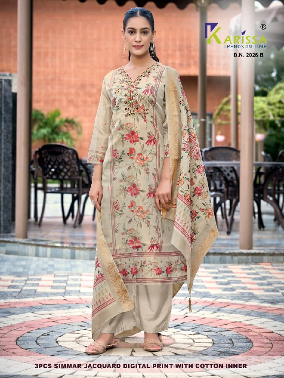 KARISSA D.NO 2020 TO 2026 WHOLESALE READYMADE SOFT SHIMMER JACQUARD AMAZING 3 PCS COMBO SET SUITS SUPPLIER