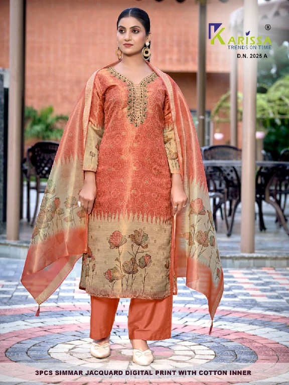 KARISSA D.NO 2020 TO 2026 WHOLESALE READYMADE SOFT SHIMMER JACQUARD AMAZING 3 PCS COMBO SET SUITS SUPPLIER