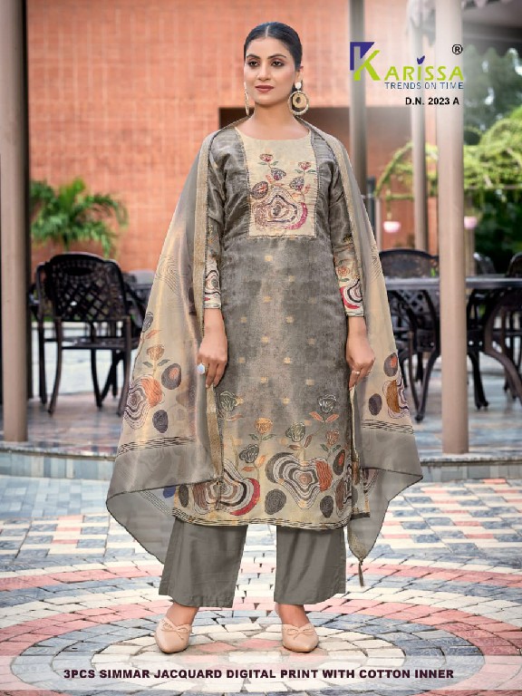 KARISSA D.NO 2020 TO 2026 WHOLESALE READYMADE SOFT SHIMMER JACQUARD AMAZING 3 PCS COMBO SET SUITS SUPPLIER