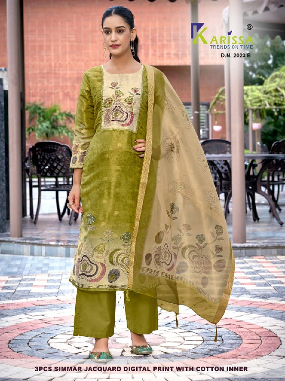 KARISSA D.NO 2020 TO 2026 WHOLESALE READYMADE SOFT SHIMMER JACQUARD AMAZING 3 PCS COMBO SET SUITS SUPPLIER