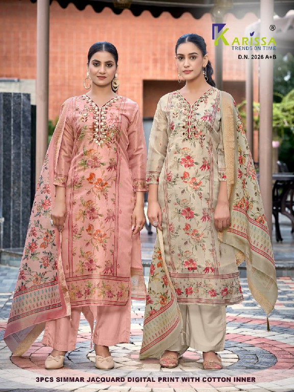 KARISSA D.NO 2020 TO 2026 WHOLESALE READYMADE SOFT SHIMMER JACQUARD AMAZING 3 PCS COMBO SET SUITS SUPPLIER