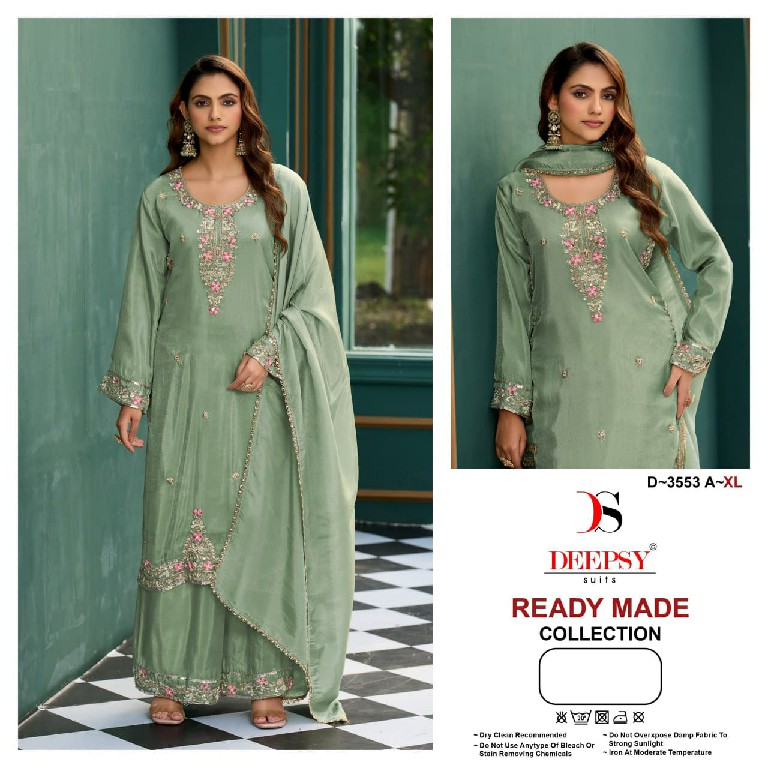 DEEPSY D.NO 3553 WHOLESALE READYMADE VISCOSE TISSUE SILK HEAVY BEATS WORK 3 PCS SUITS EXPORTER
