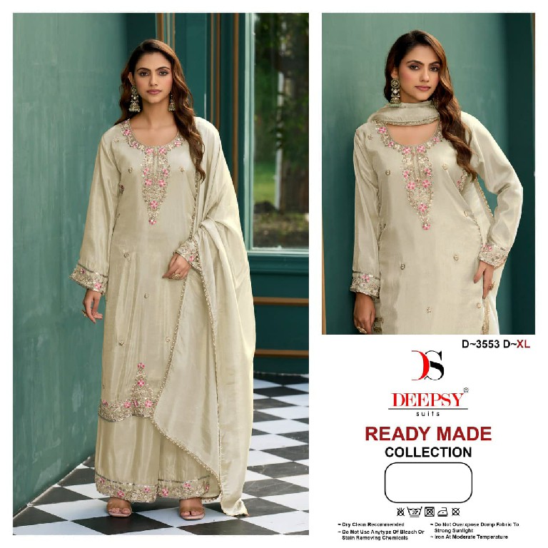 DEEPSY D.NO 3553 WHOLESALE READYMADE VISCOSE TISSUE SILK HEAVY BEATS WORK 3 PCS SUITS EXPORTER
