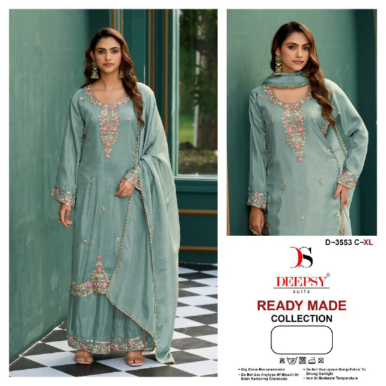 DEEPSY D.NO 3553 WHOLESALE READYMADE VISCOSE TISSUE SILK HEAVY BEATS WORK 3 PCS SUITS EXPORTER