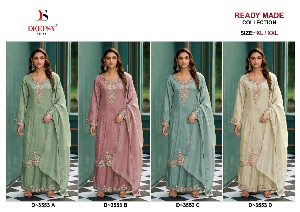 DEEPSY D.NO 3553 WHOLESALE READYMADE VISCOSE TISSUE SILK HEAVY BEATS WORK 3 PCS SUITS EXPORTER