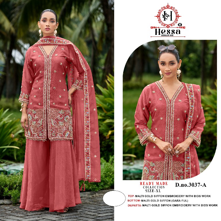 HESSA D.NO 3037 WHOLESALE READYMADE MALTI GOLD CHIFFON UNIQUE PAKISTANI 3 PCS SUITS SUPPLIER