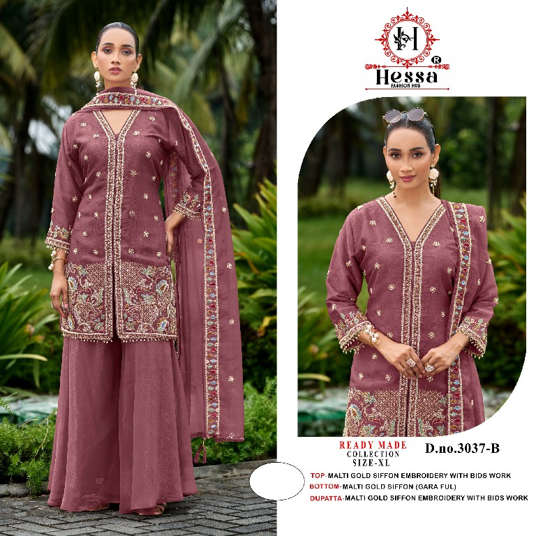 HESSA D.NO 3037 WHOLESALE READYMADE MALTI GOLD CHIFFON UNIQUE PAKISTANI 3 PCS SUITS SUPPLIER