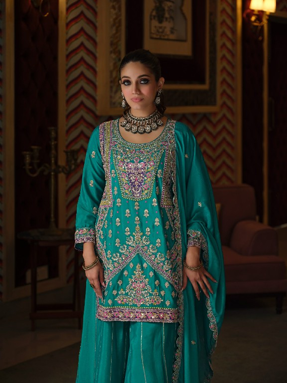 TEXTILEDEAL D.NO 2464 TO 2466 WHOLESALE READYMADE CHINON WITH WORK PARTY WEAR 3 PCS SUITS FOR EXPORT