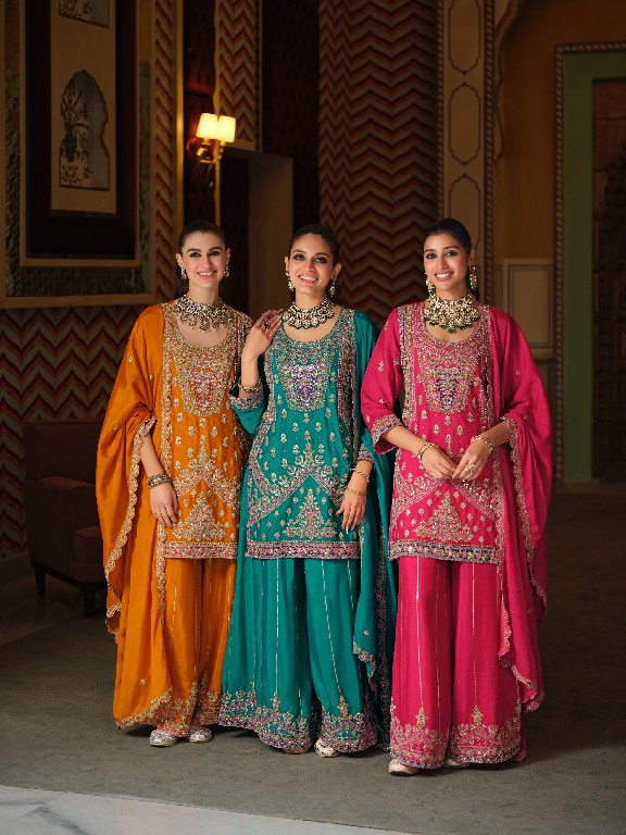 TEXTILEDEAL D.NO 2464 TO 2466 WHOLESALE READYMADE CHINON WITH WORK PARTY WEAR 3 PCS SUITS FOR EXPORT