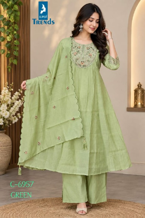 KAYA D.NO 6957 WHOLESALE READYMADE CORAL FANCY WORK BIG SIZE A LINE GHERA STYLE 3 PCS COMBO SET SUITS ONLINE