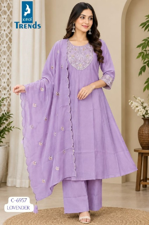 KAYA D.NO 6957 WHOLESALE READYMADE CORAL FANCY WORK BIG SIZE A LINE GHERA STYLE 3 PCS COMBO SET SUITS ONLINE