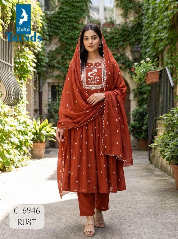 KAYA D.NO 6946 WHOLESALE READYMADE MULL CHANDERI WITH WORK BIG SIZE A LINE GHERA STYLE 3 PCS COMBO SET SUITS EXPORTER