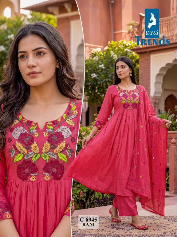 KAYA D.NO 6945 WHOLESALE READYMADE MULL CHANDERI BEAUTIFUL BIG SIZE A LINE GHERA STYLE 3 PCS COMBO SET SUITS SUPPLIER