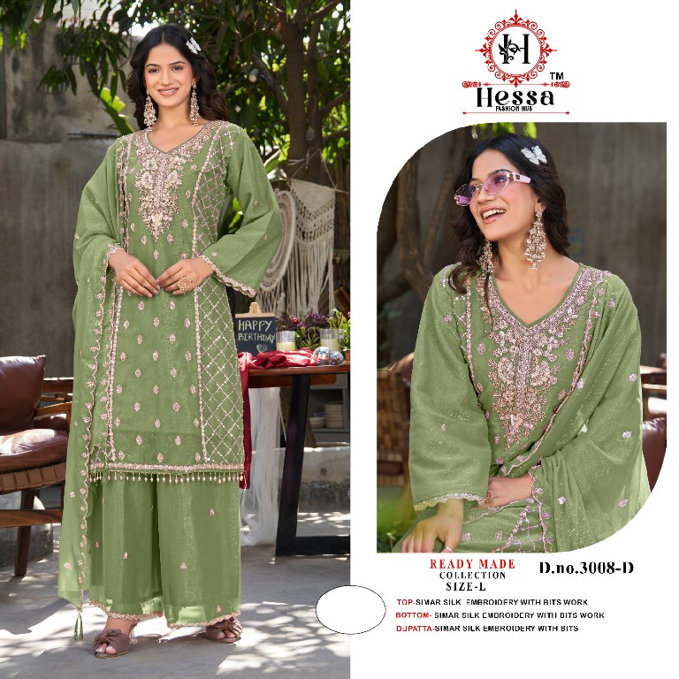 HESSA D.NO 3008 WHOLESALE READYMADE SIMAR SILK PAKISTANI PLAZZO STYLE 3 PCS SUITS EXPORTER