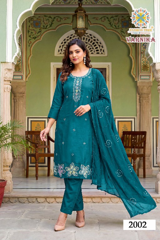 PASSION TREE VARNIKA VOL 2 WHOLESALE READYMADE GLASS ROMAN SILK BIG SIZE ELEGANT 3 PCS SUITS SUPPLIER