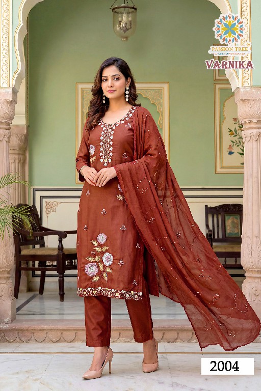 PASSION TREE VARNIKA VOL 2 WHOLESALE READYMADE GLASS ROMAN SILK BIG SIZE ELEGANT 3 PCS SUITS SUPPLIER
