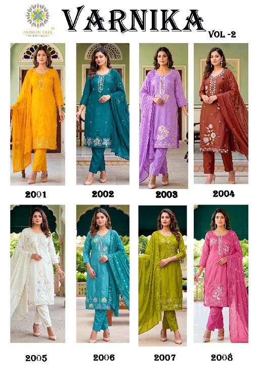 PASSION TREE VARNIKA VOL 2 WHOLESALE READYMADE GLASS ROMAN SILK BIG SIZE ELEGANT 3 PCS SUITS SUPPLIER
