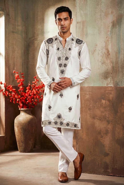 OUTLUK WEDDING COLLECTION VOL 54 WHOLESALE READYMADE LACHAKA V NECK DESIGNER SHORT KURTA WITH PANT FOR MEN OLINE
