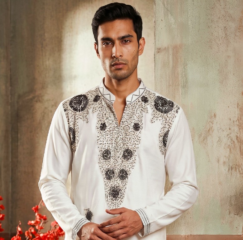 OUTLUK WEDDING COLLECTION VOL 54 WHOLESALE READYMADE LACHAKA V NECK DESIGNER SHORT KURTA WITH PANT FOR MEN OLINE