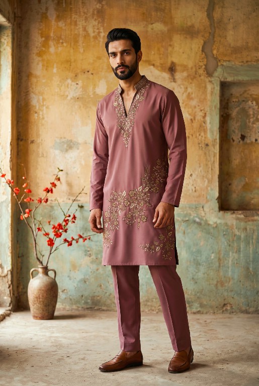 OUTLUK WEDDING COLLECTION VOL 54 WHOLESALE READYMADE LACHAKA V NECK DESIGNER SHORT KURTA WITH PANT FOR MEN OLINE