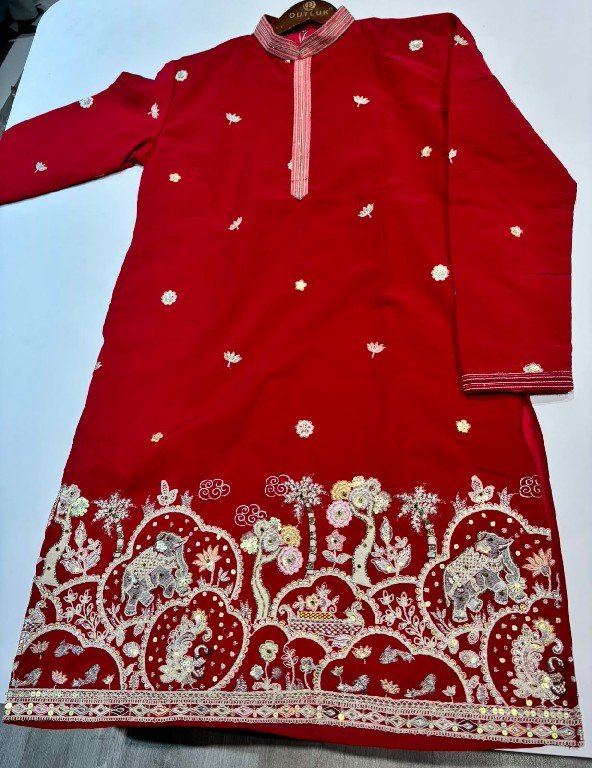 OUTLUK WEDDING COLLECTION VOL 54 WHOLESALE READYMADE LACHAKA V NECK DESIGNER SHORT KURTA WITH PANT FOR MEN OLINE