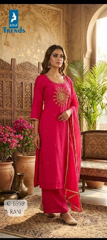 KAYA D.NO 6959 WHOLESALE READYMADE MULL CHANDERI AMAZING 3 PCS COMBO SET SUITS EXPORTER