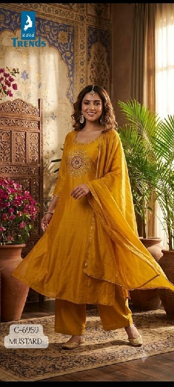 KAYA D.NO 6959 WHOLESALE READYMADE MULL CHANDERI AMAZING 3 PCS COMBO SET SUITS EXPORTER