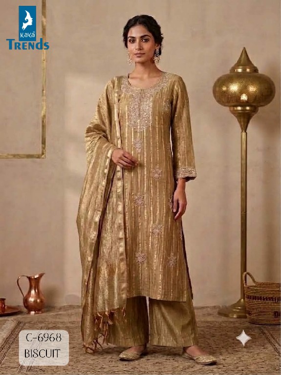 KAYA D.NO 6968 WHOLESALE READYMADE CRUSH TISSUE FANCY WORK TRENDING 3 PCS COMBO SET SUITS EXPORTER