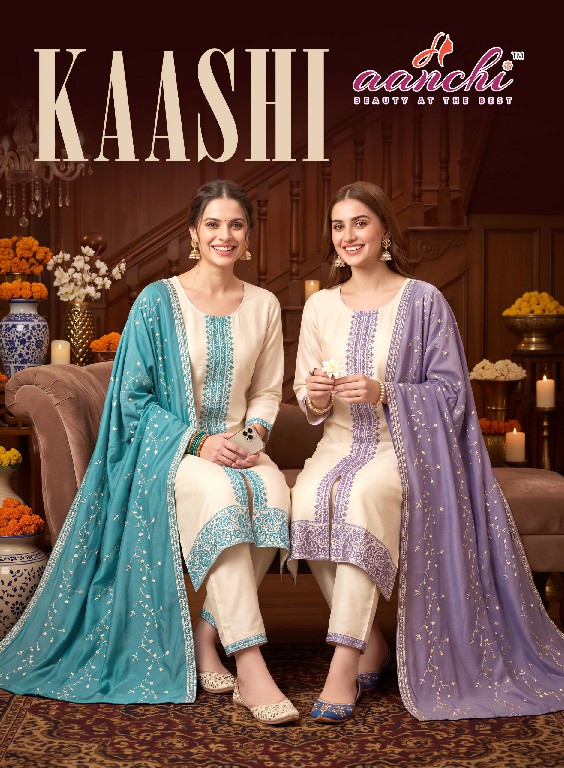 AANCHI KAASHI WHOLESALE READYMADE VICHITRA SILK UNIQUE STYLISH 3 PCS SUITS FOR EXPORT