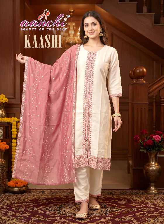 AANCHI KAASHI WHOLESALE READYMADE VICHITRA SILK UNIQUE STYLISH 3 PCS SUITS FOR EXPORT