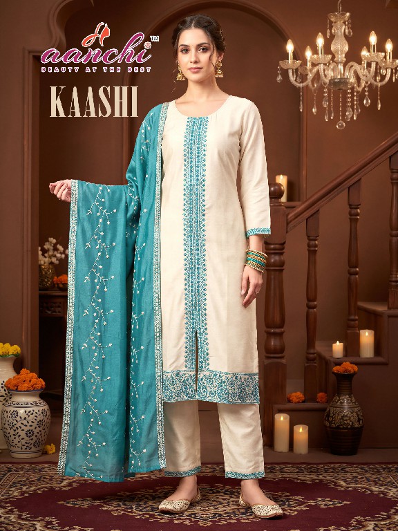 AANCHI KAASHI WHOLESALE READYMADE VICHITRA SILK UNIQUE STYLISH 3 PCS SUITS FOR EXPORT