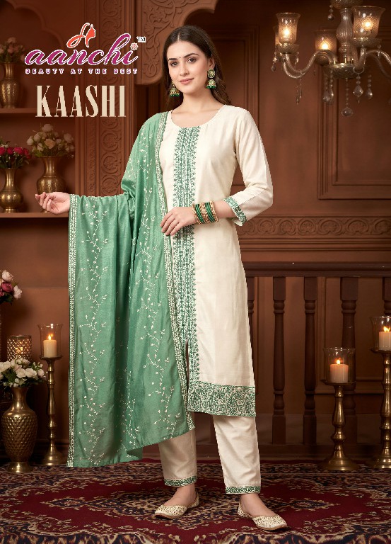 AANCHI KAASHI WHOLESALE READYMADE VICHITRA SILK UNIQUE STYLISH 3 PCS SUITS FOR EXPORT