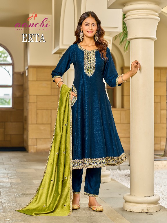 AANCHI EKTA WHOLESALE READYMADE VICHITRA SILK LATEST FASHION 3 PCS SUITS EXPORTER
