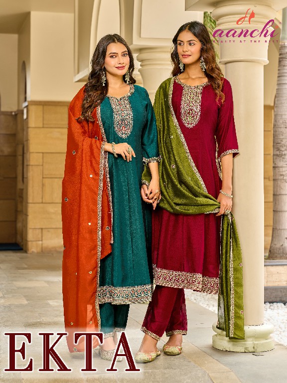 AANCHI EKTA WHOLESALE READYMADE VICHITRA SILK LATEST FASHION 3 PCS SUITS EXPORTER