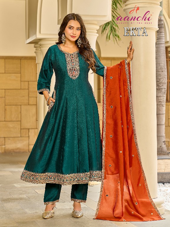 AANCHI EKTA WHOLESALE READYMADE VICHITRA SILK LATEST FASHION 3 PCS SUITS EXPORTER