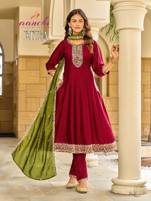 AANCHI EKTA WHOLESALE READYMADE VICHITRA SILK LATEST FASHION 3 PCS SUITS EXPORTER