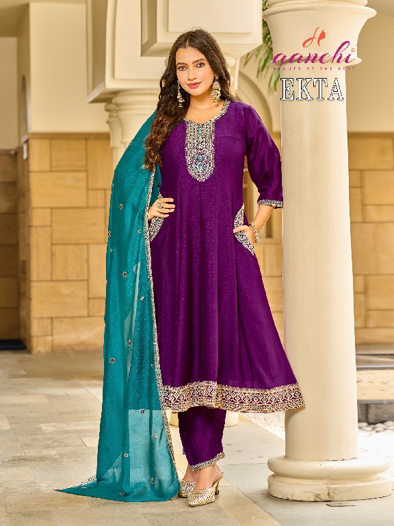 AANCHI EKTA WHOLESALE READYMADE VICHITRA SILK LATEST FASHION 3 PCS SUITS EXPORTER