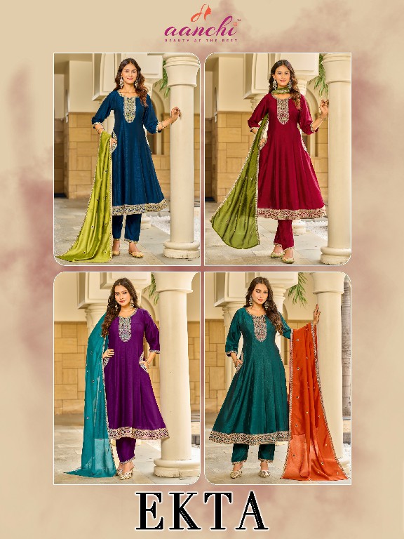 AANCHI EKTA WHOLESALE READYMADE VICHITRA SILK LATEST FASHION 3 PCS SUITS EXPORTER