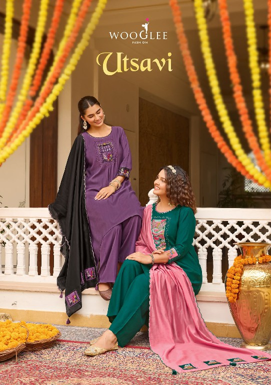 WOOGLEE UTSAVI WHOLESALE READYMADE VISCOSE WEAVING ELEGANT LOOK 3 PCS SUITS SUPPLIER