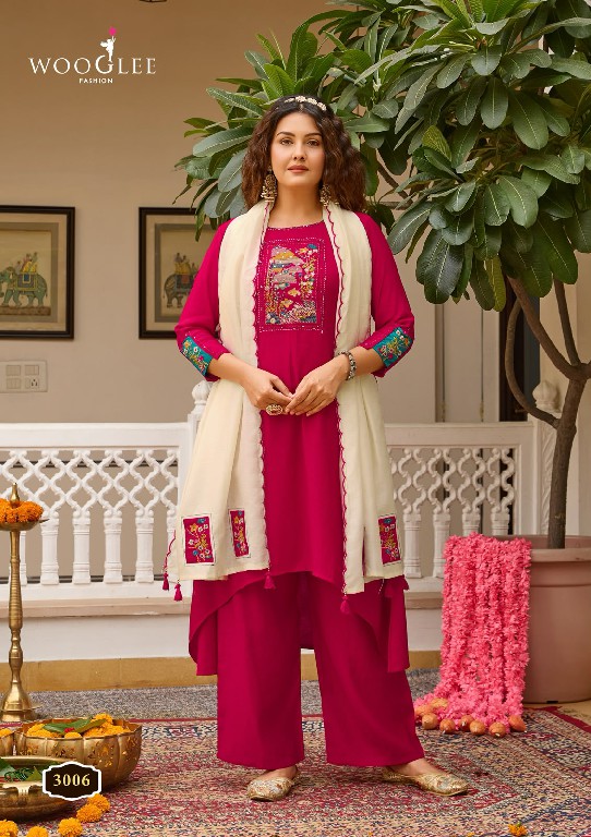 WOOGLEE UTSAVI WHOLESALE READYMADE VISCOSE WEAVING ELEGANT LOOK 3 PCS SUITS SUPPLIER