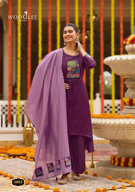 WOOGLEE UTSAVI WHOLESALE READYMADE VISCOSE WEAVING ELEGANT LOOK 3 PCS SUITS SUPPLIER