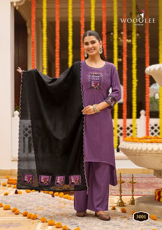 WOOGLEE UTSAVI WHOLESALE READYMADE VISCOSE WEAVING ELEGANT LOOK 3 PCS SUITS SUPPLIER