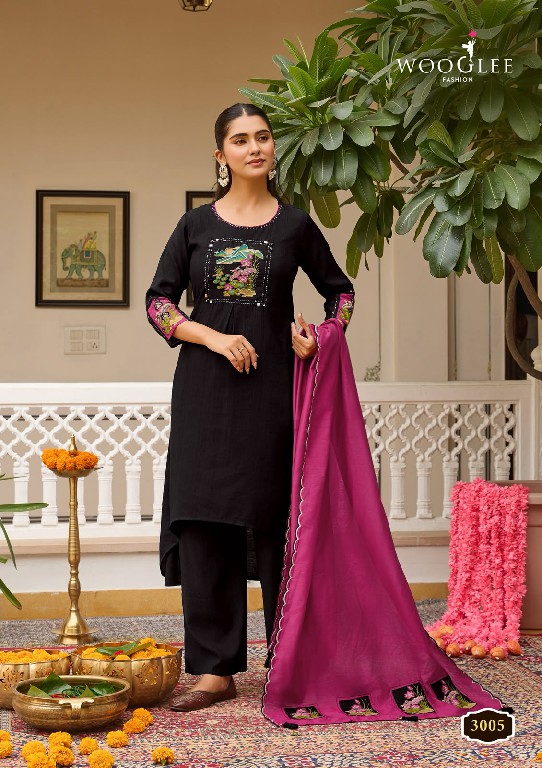WOOGLEE UTSAVI WHOLESALE READYMADE VISCOSE WEAVING ELEGANT LOOK 3 PCS SUITS SUPPLIER