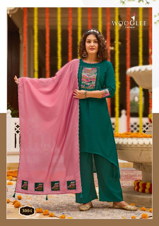 WOOGLEE UTSAVI WHOLESALE READYMADE VISCOSE WEAVING ELEGANT LOOK 3 PCS SUITS SUPPLIER