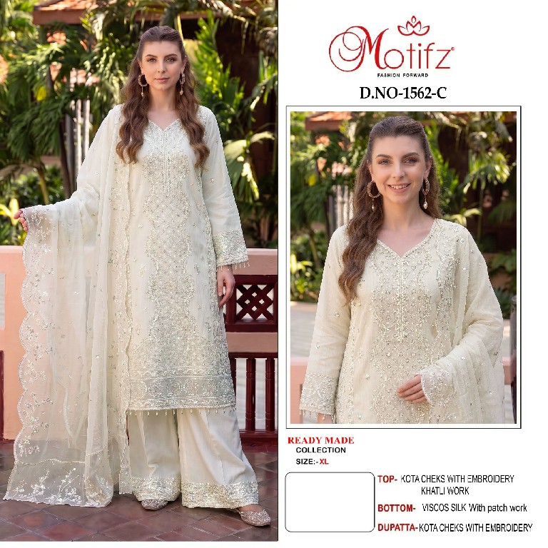 MOTIFZ D.NO 1562 WHOLESALE READYMADE KOTA CHECKS GORGEOUS PAKISTANI 3 PCS SUITS EXPORTER